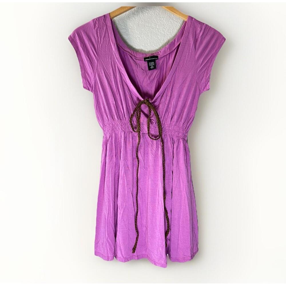 VTG Moda International Pink Baby Doll Dress Soft‎ Modal Tie Front Size M Y2K